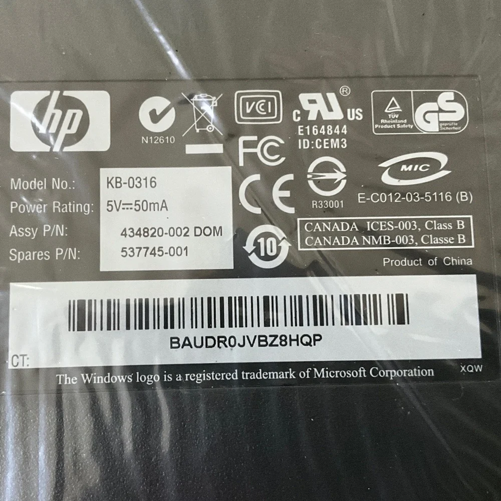 NIB HP Wired Keyboard Model KB-0316 Black